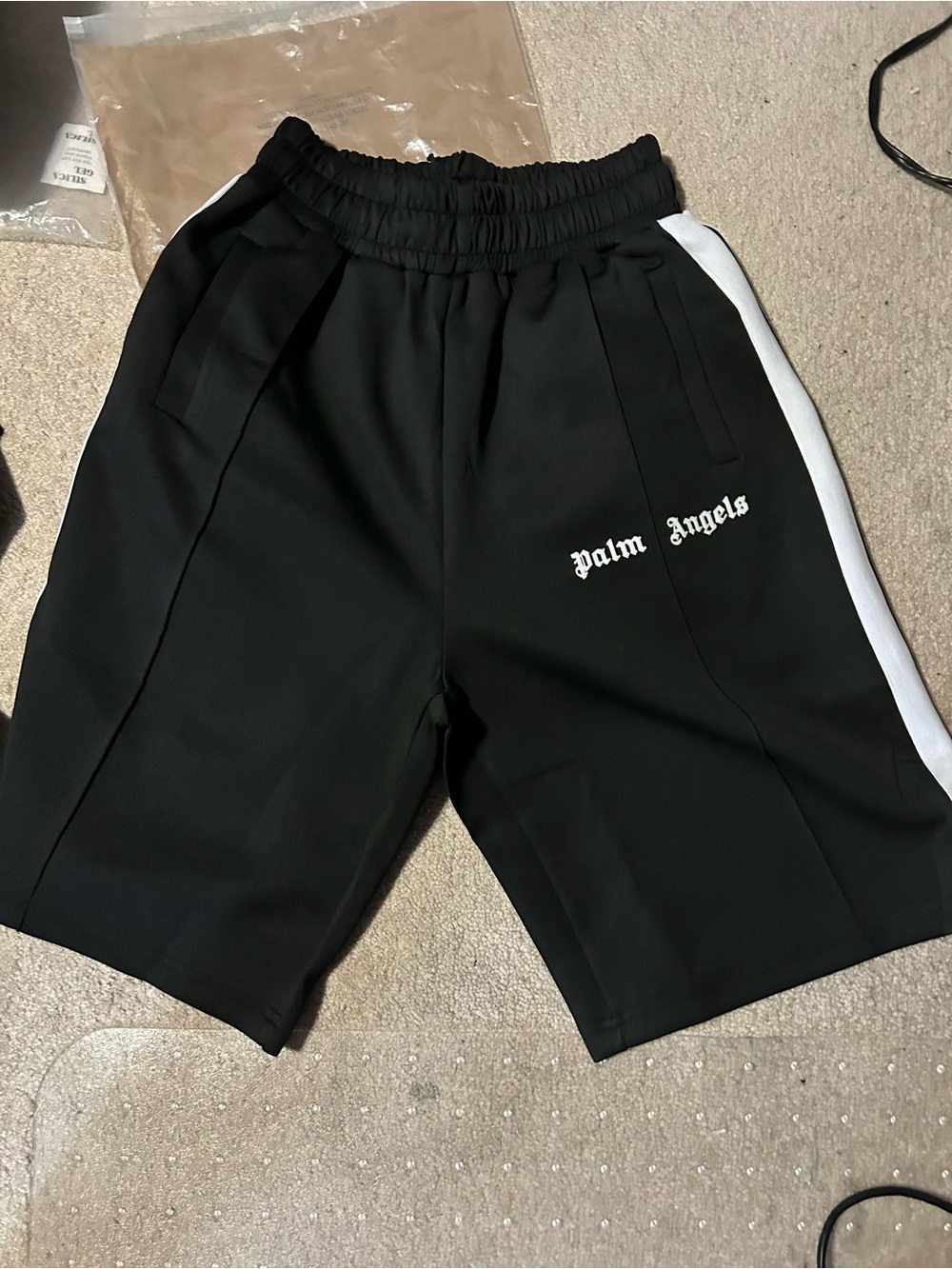 Palm Angels Black Athletic Shorts with White Side Stripe